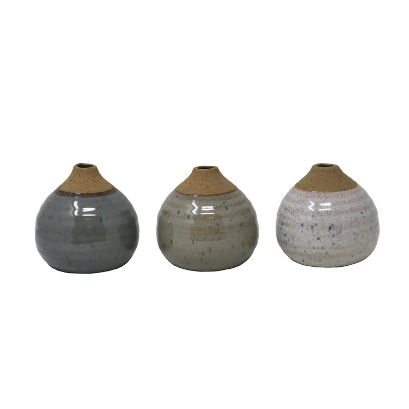S/3 Glazed Bud Vases, Green/Beige