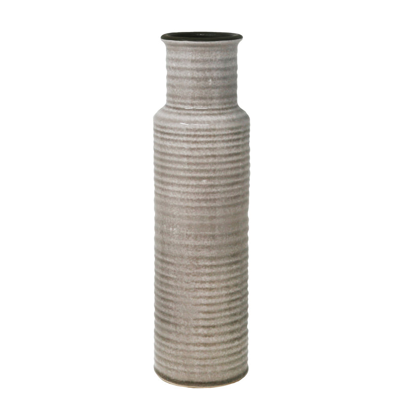 Beige Ribbed Cylinder Vase 15.5"