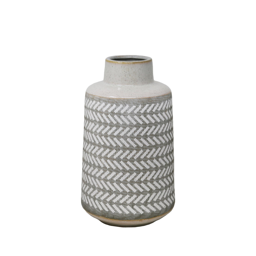 Gray/White Etched Vase 11.75"