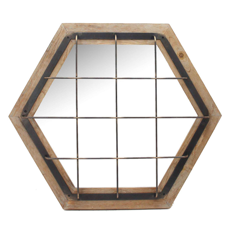 Caged Hexagon Wood Mirror