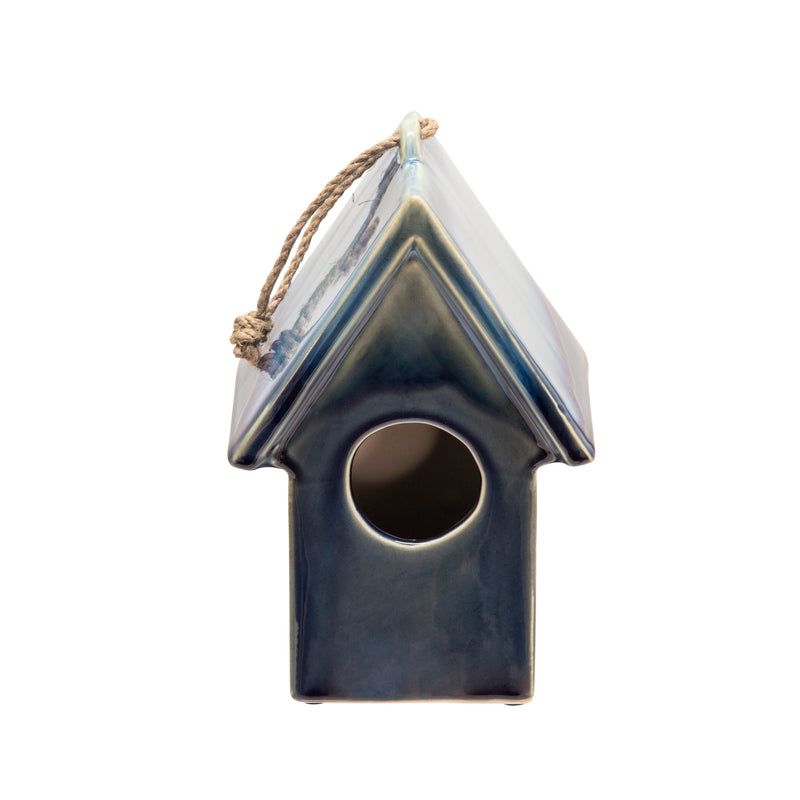 Ceramic 9.5" Deco Bird House,Blue