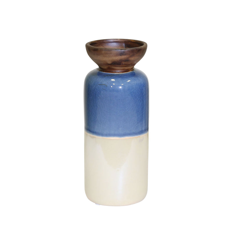 White/Blue/Beige Vase 9.25"