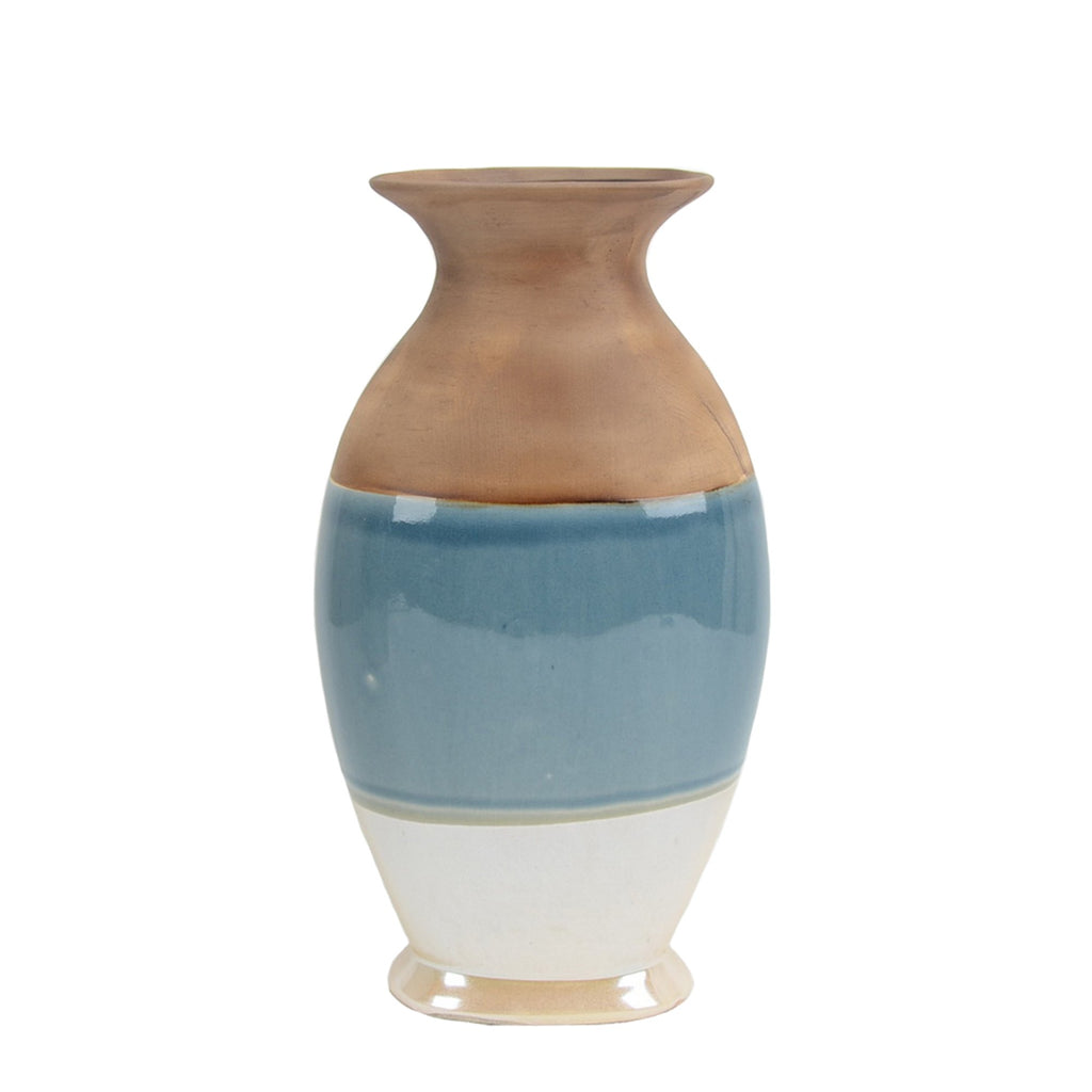 White/Blue/Beige Vase 14.5" Wide