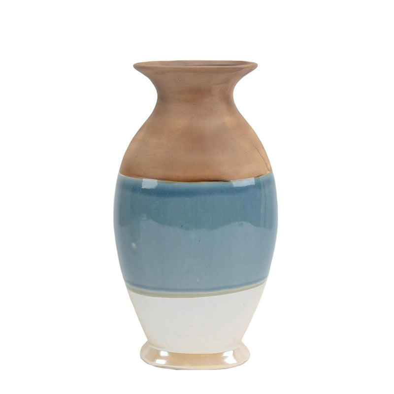 White/Blue/Beige Vase 14.5" Wide