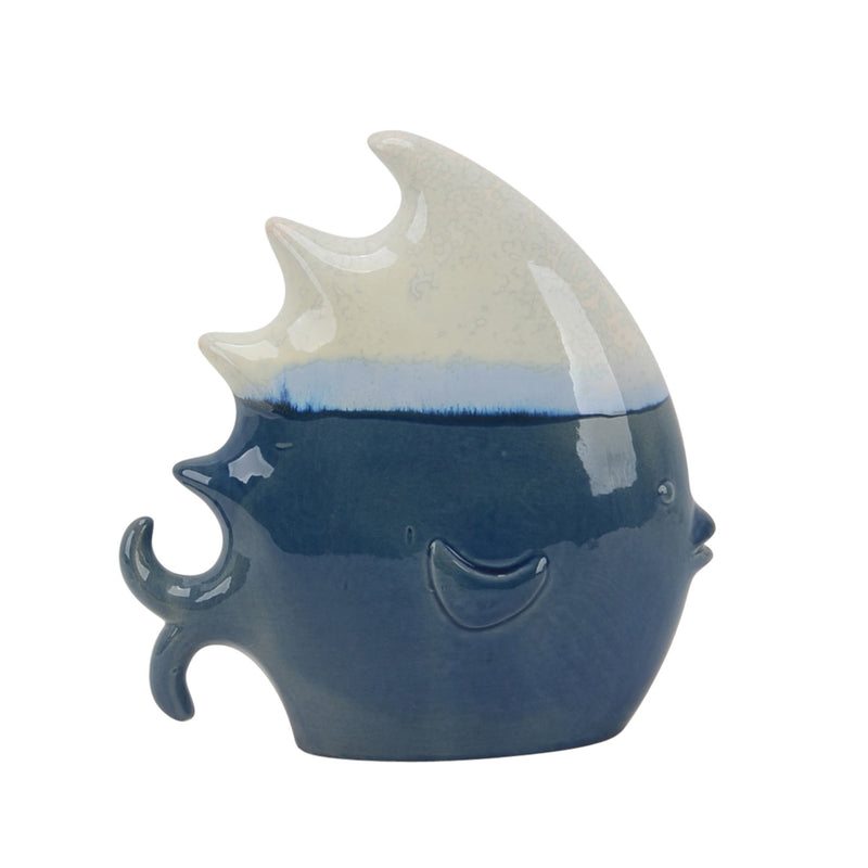 Ceramic 9.5" White/Blue Fish