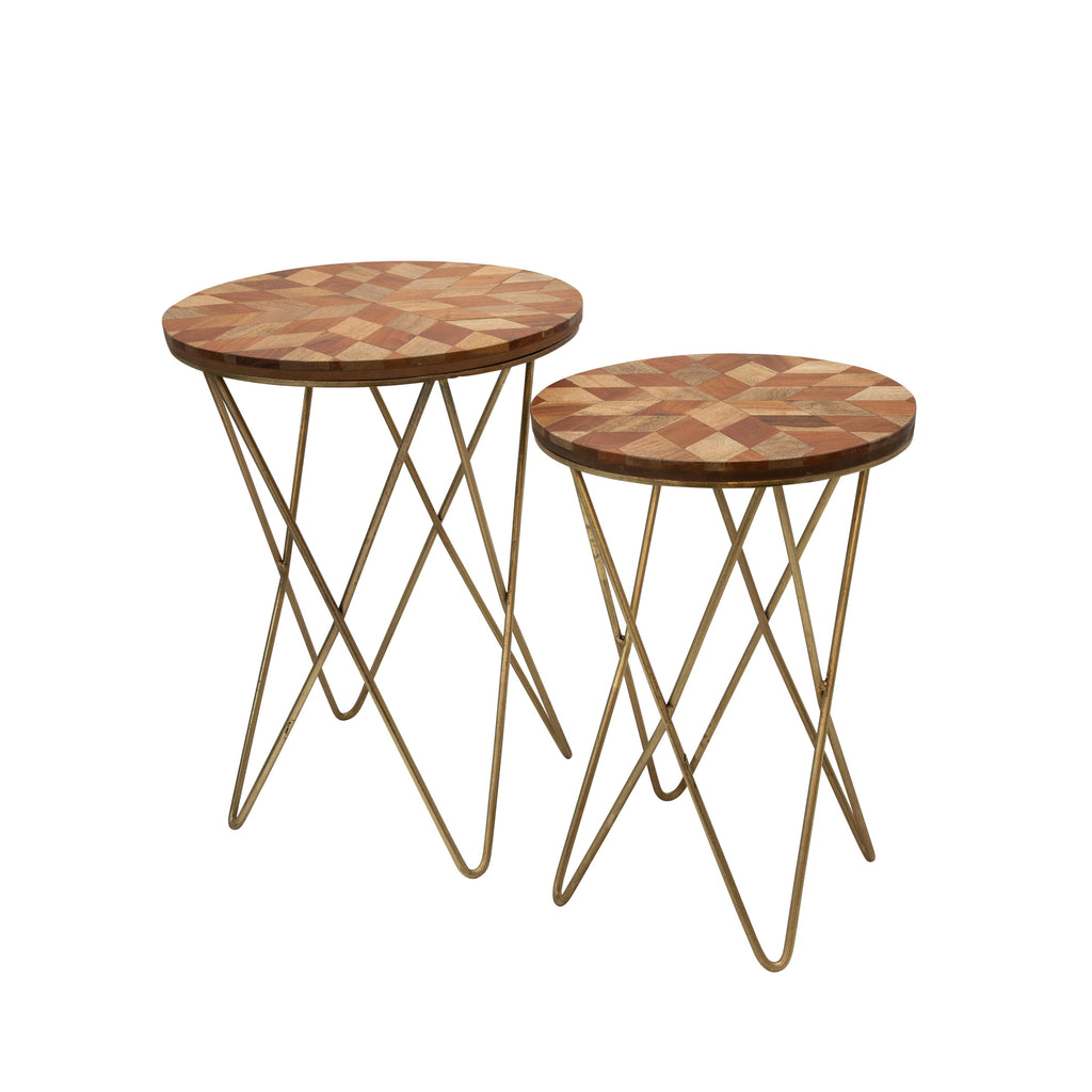 S/2 Metal & Wood Accent Tables, Brown