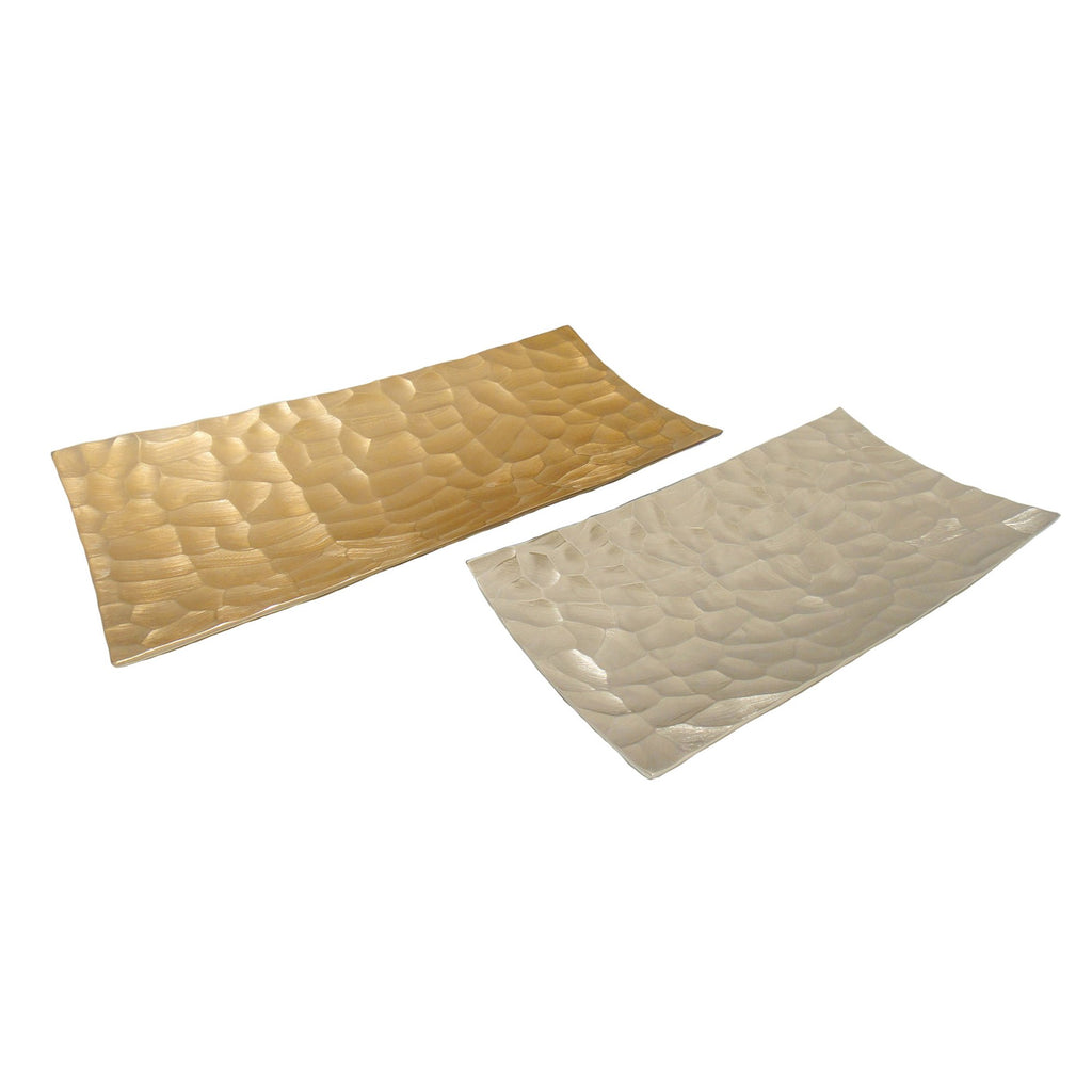 S/2 Aluminum Hammered Trays, Gold / Silver