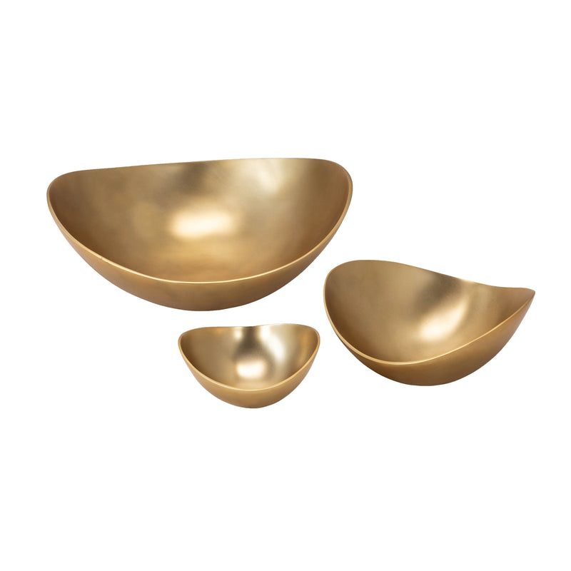 S/3 Aluminum Bowls, Matte Gold