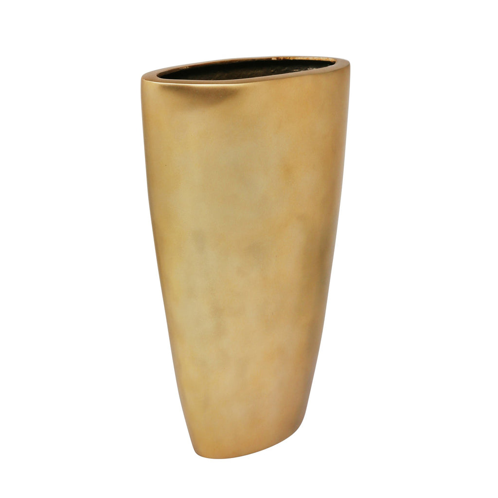 Oval 15" Aluminum Vase,  Matte  Gold