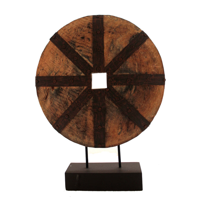 Wooden Disk On Base, Brown
