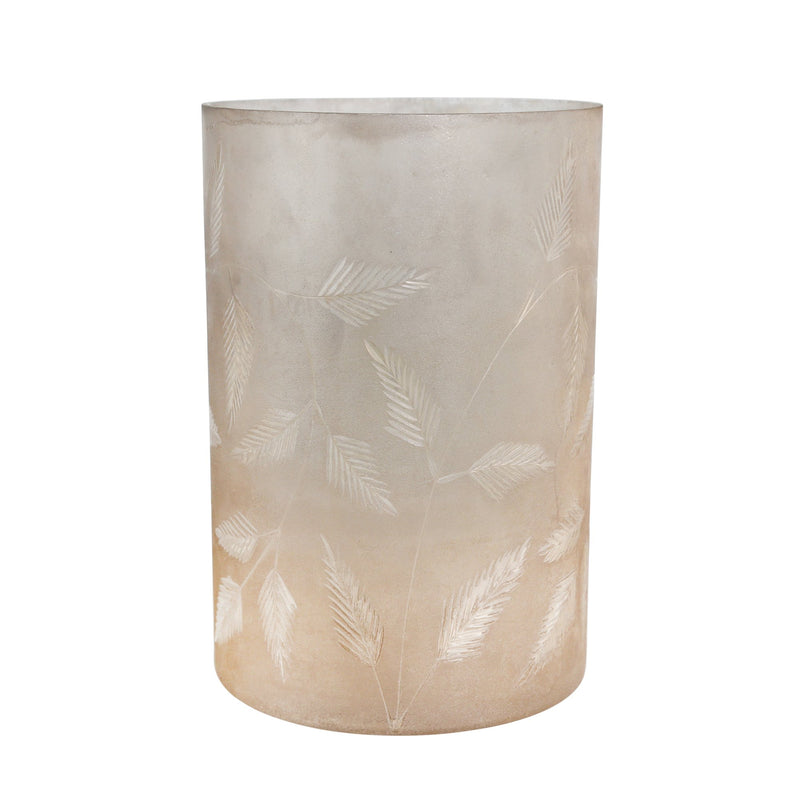 12" Etched Leaf Glass Vase, Mottled Silver