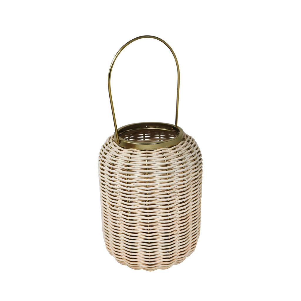 9.75" Metal W/Rattan Lantern ,Beige
