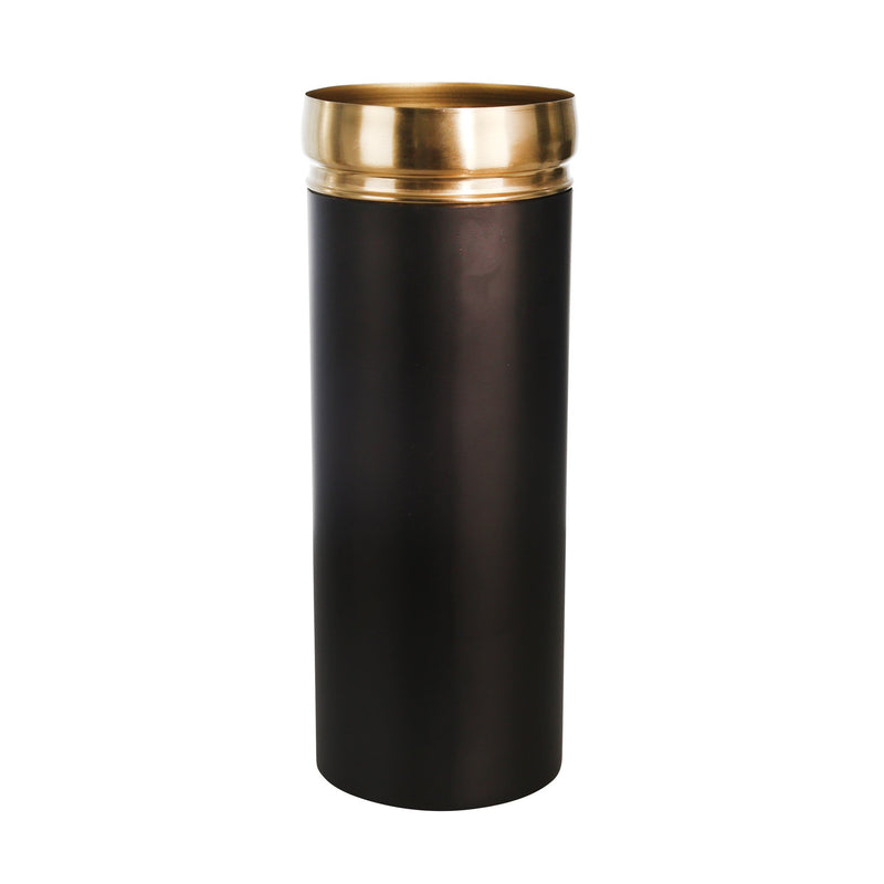 13" Metal Vase W/Gold Rim, Black
