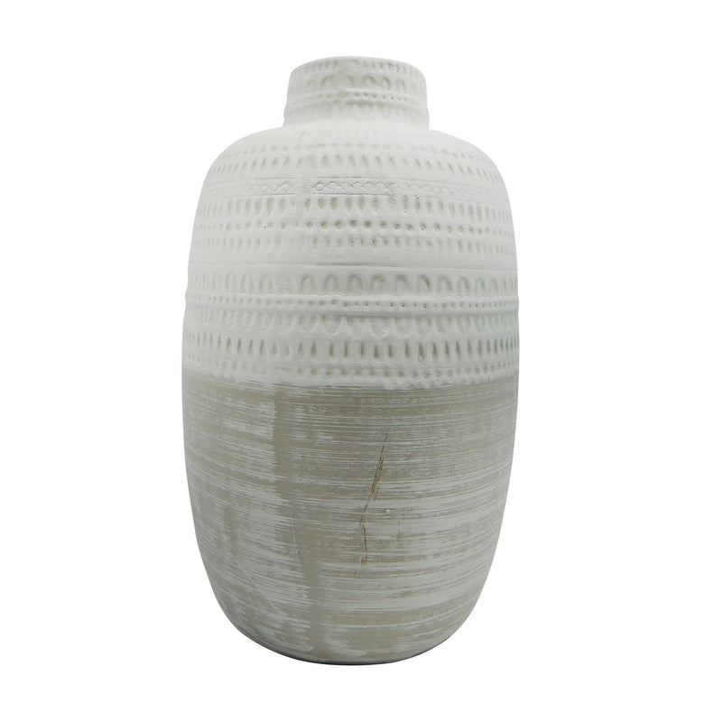 Ceramic 7.75" Tribal Vase, Beige