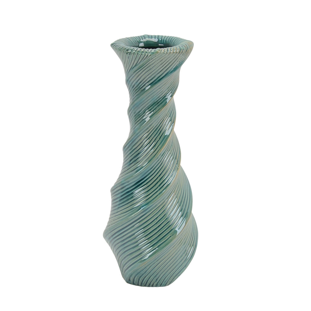 Ceramic Vase W/ Swirl Pattern, 15.5" Turquoise