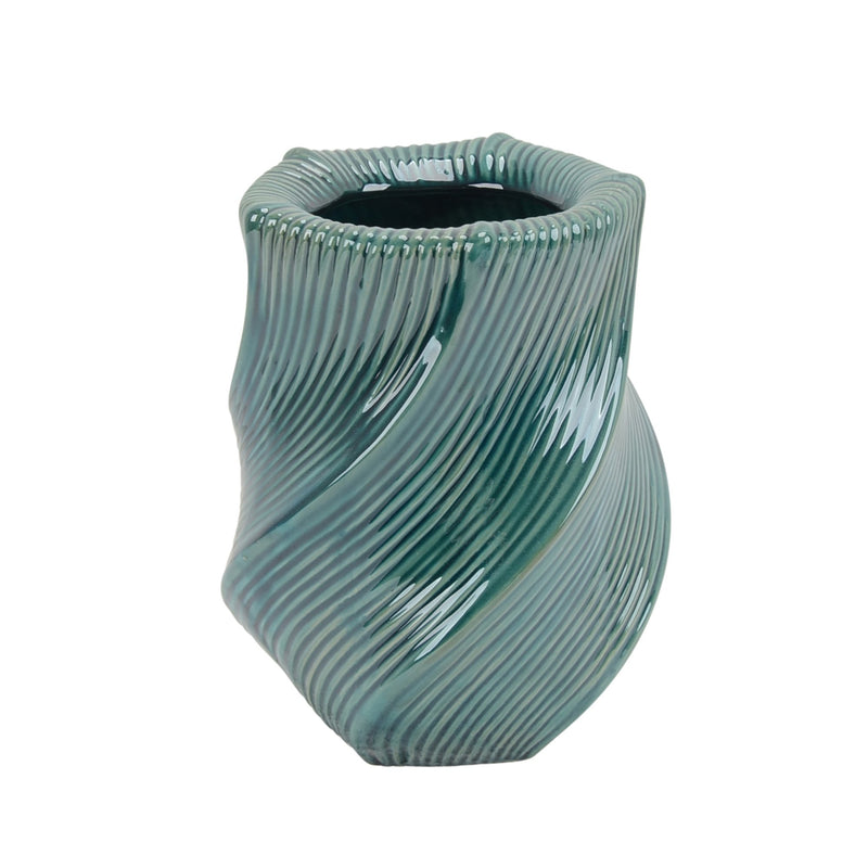 Ceramic Vase W/ Swirl Pattern, 10.5" Turqouise