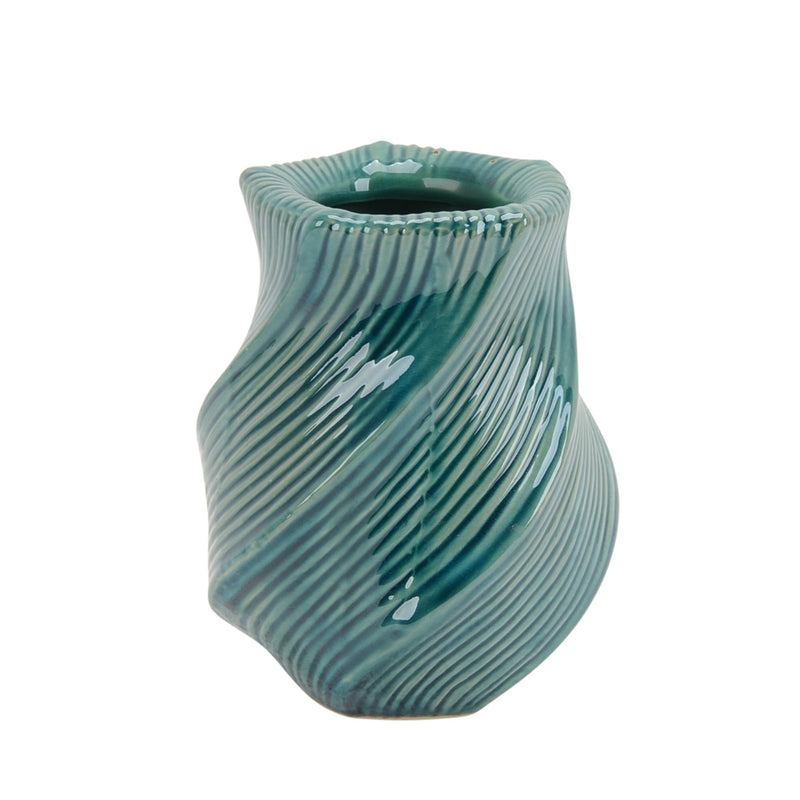 Ceramic Vase W/Swirl Pattern, 7.5", Turquoise