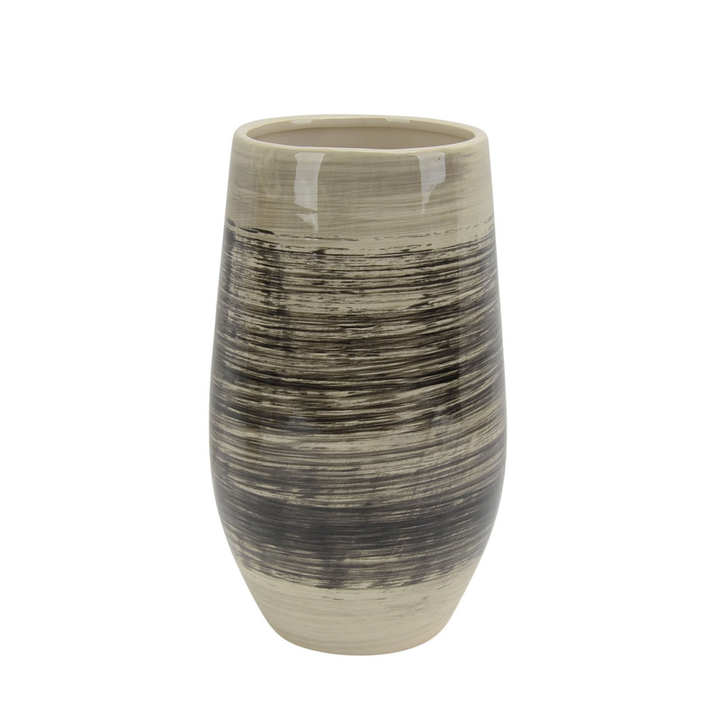 Ceramic Vase 12", Black/Beige