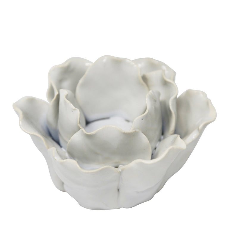 Ceramic 4.5" Rose Tealight Holder, White