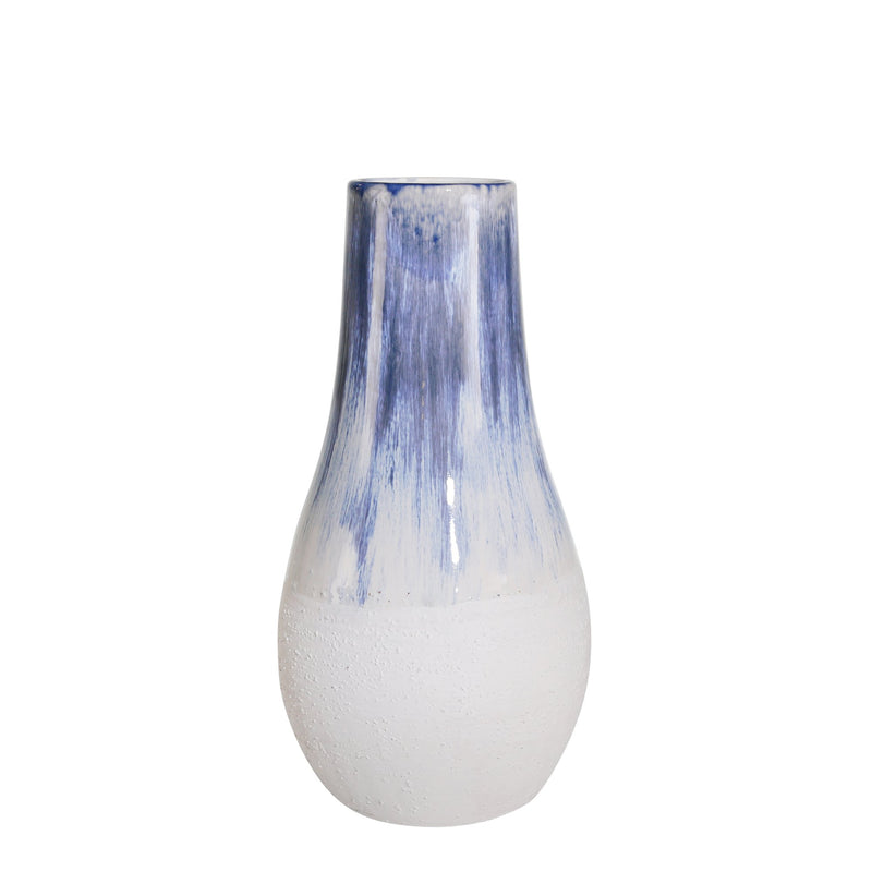 Ceramic 15" Vase, Blue/White