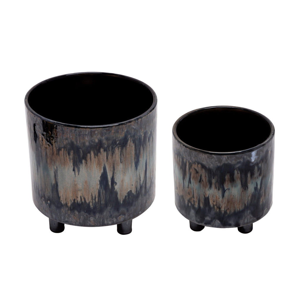 S/2 Ceramic Footed Planters 9/6", Rainbow