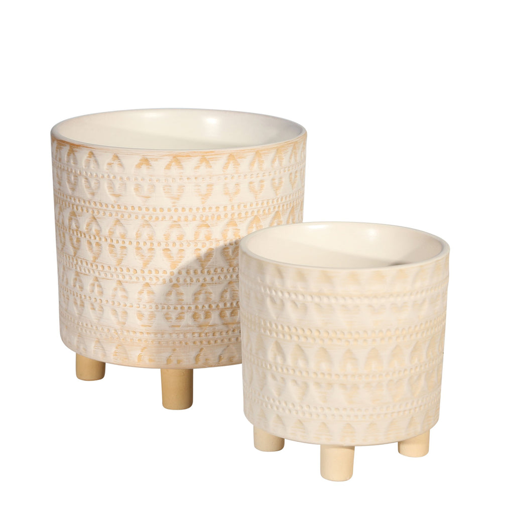 S/2 Footed Planters 9/6", Hearts, White