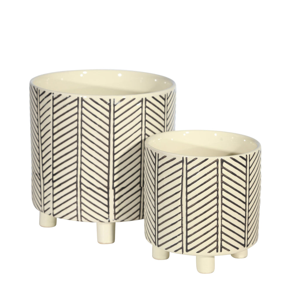 S/2 Footed Planters 9/6", Abstract White