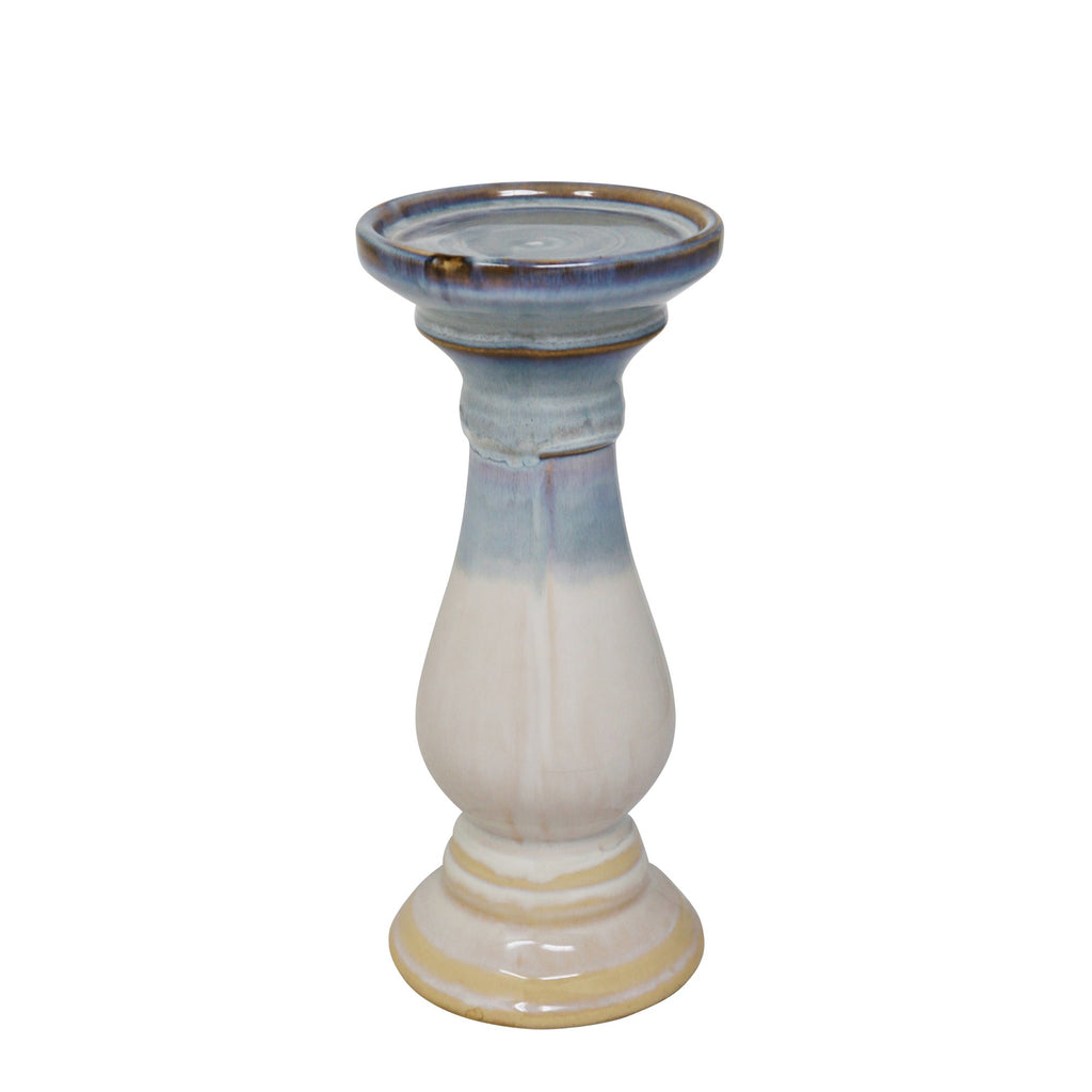 Ceramic 9.75" Candle Holder, Gray/White