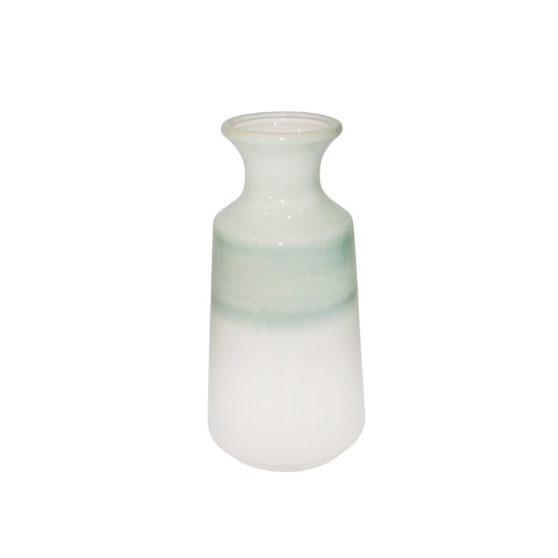 Ceramic 12.25" Vase, Green/White