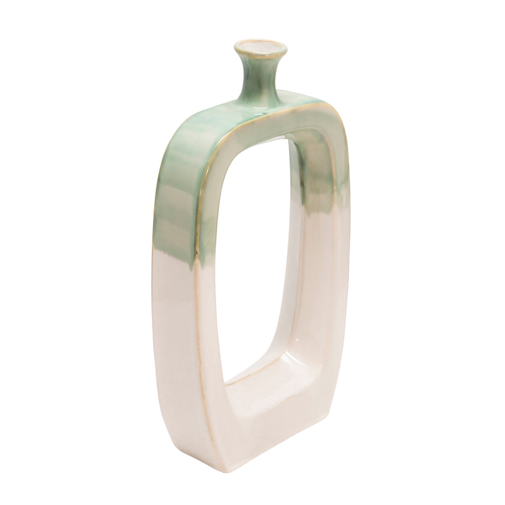 Ceramic 18" Vase W/Cutout,White / Green