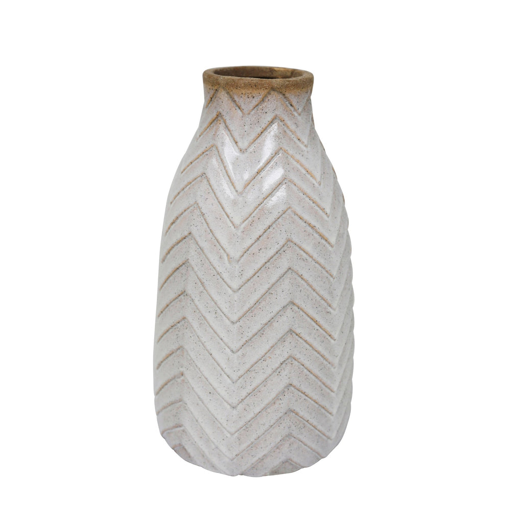 Ceramic 12" Tribal Look Vase,  Ivory
