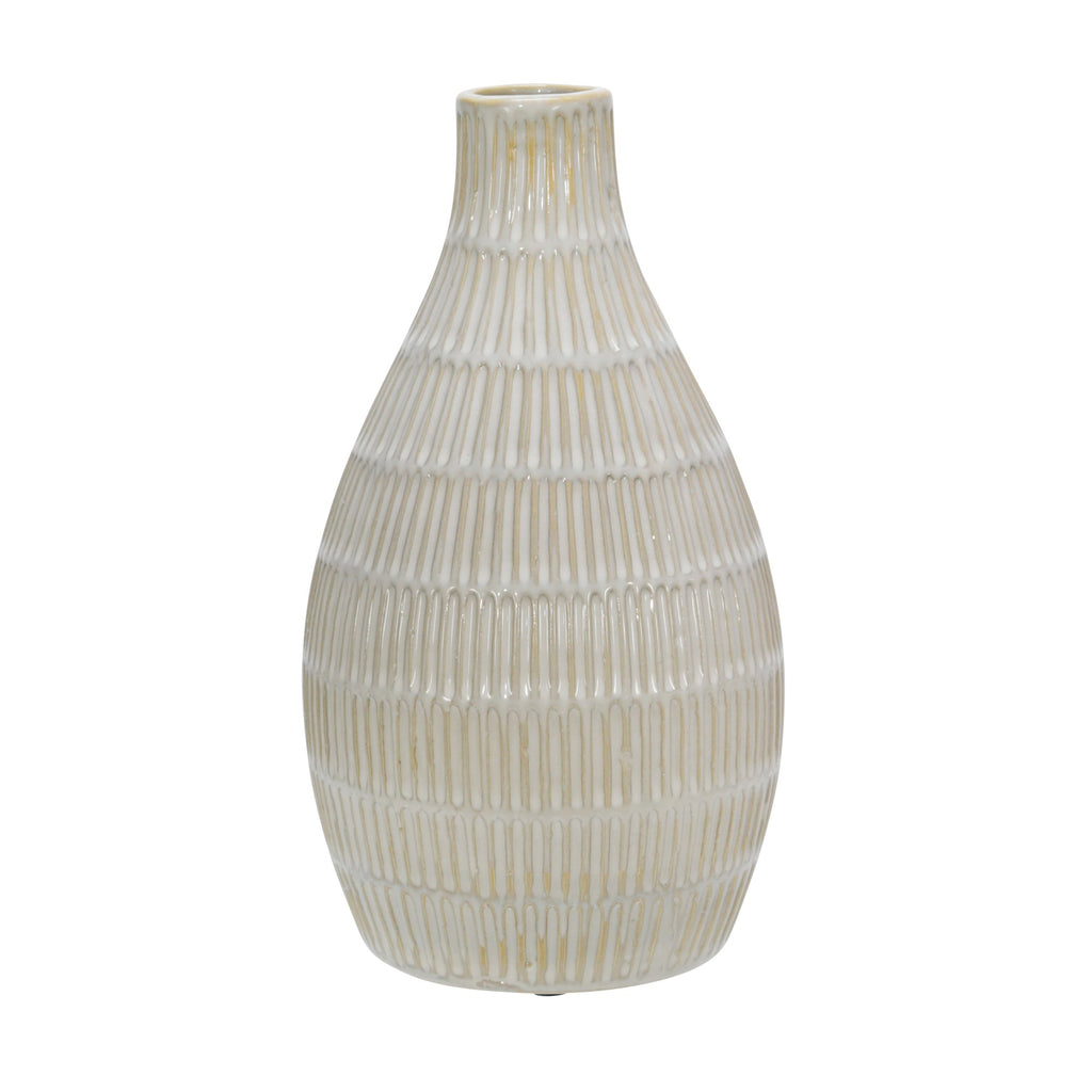 Ceramic 11.5" Tribal Look Vase, Ivory