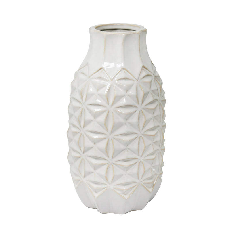 Ceramic 12" Geo Vase, Ivory