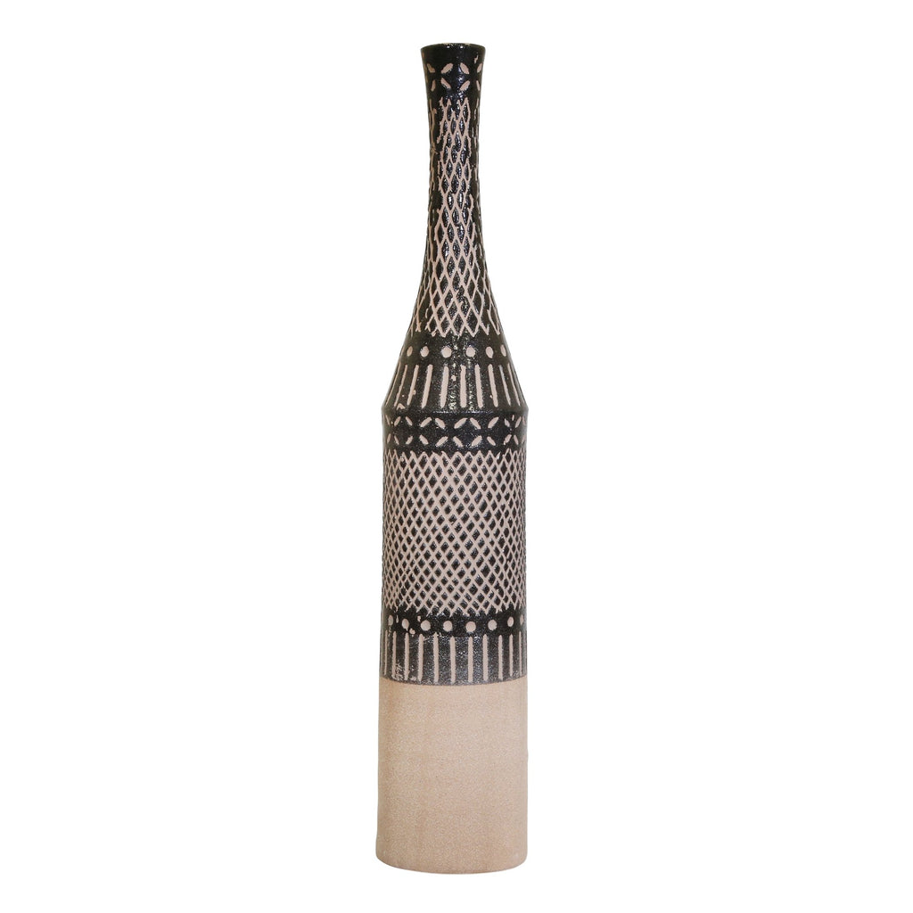 Ceramic 27.25" Tribal Print Bottle Vase, Brown