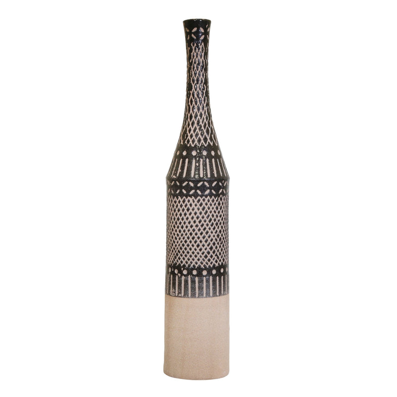 Ceramic 27.25" Tribal Print Bottle Vase, Brown