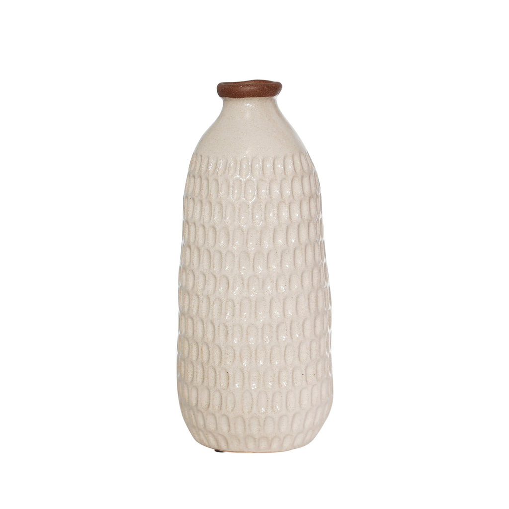 Ceramic 12.25" Hammered Vase,  Ivory