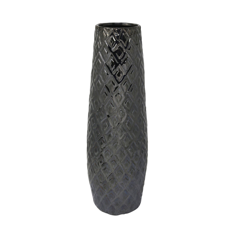 Ceramic 16.5" Weave Vase, Gray