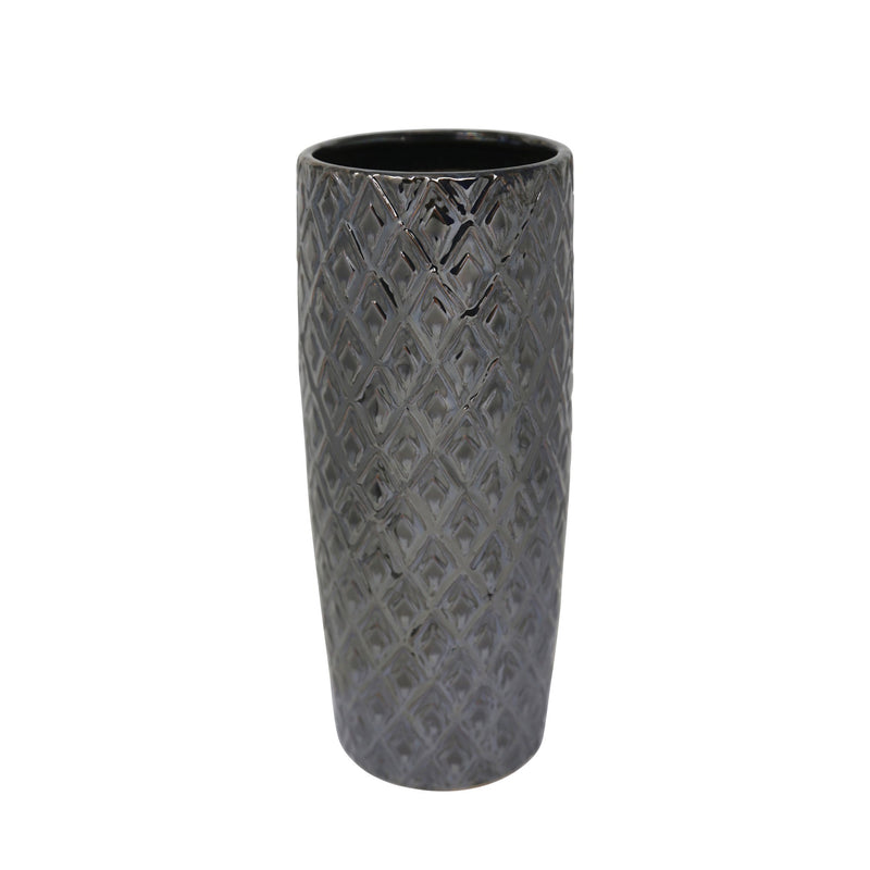 Ceramic 12.5" Weave Vase, Gray