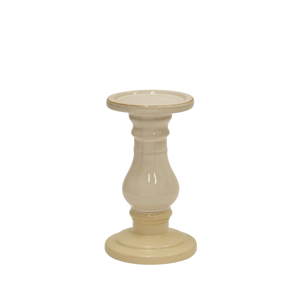 Ceramic 8" Candle Holder , White / Beige