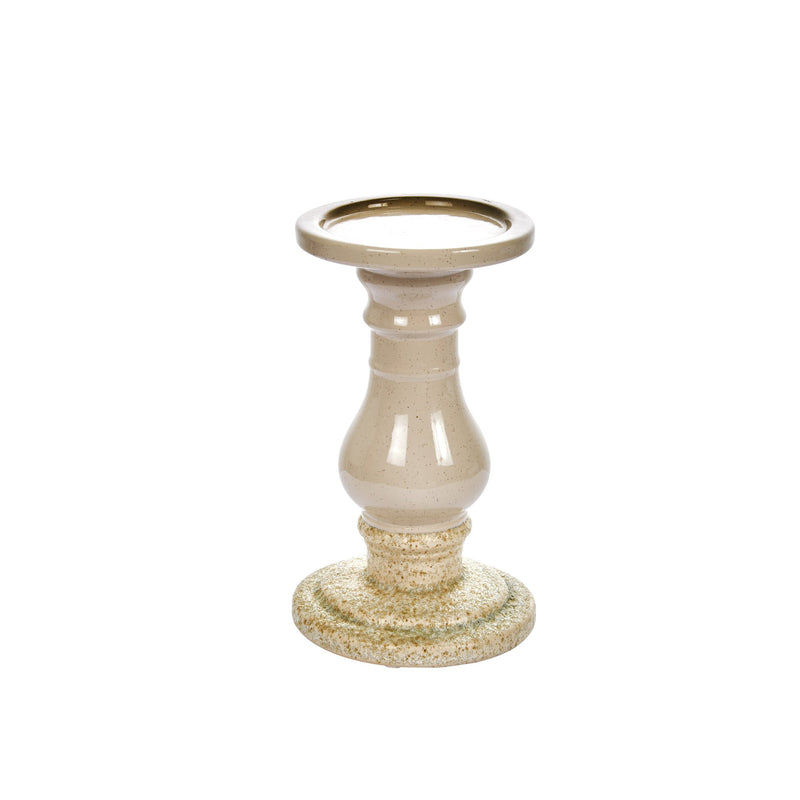 Ceramic 8" Candle Holder, Beige / White