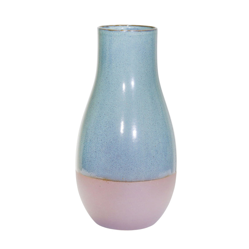 Ceramic 13.5" Vase, Teal/Brown