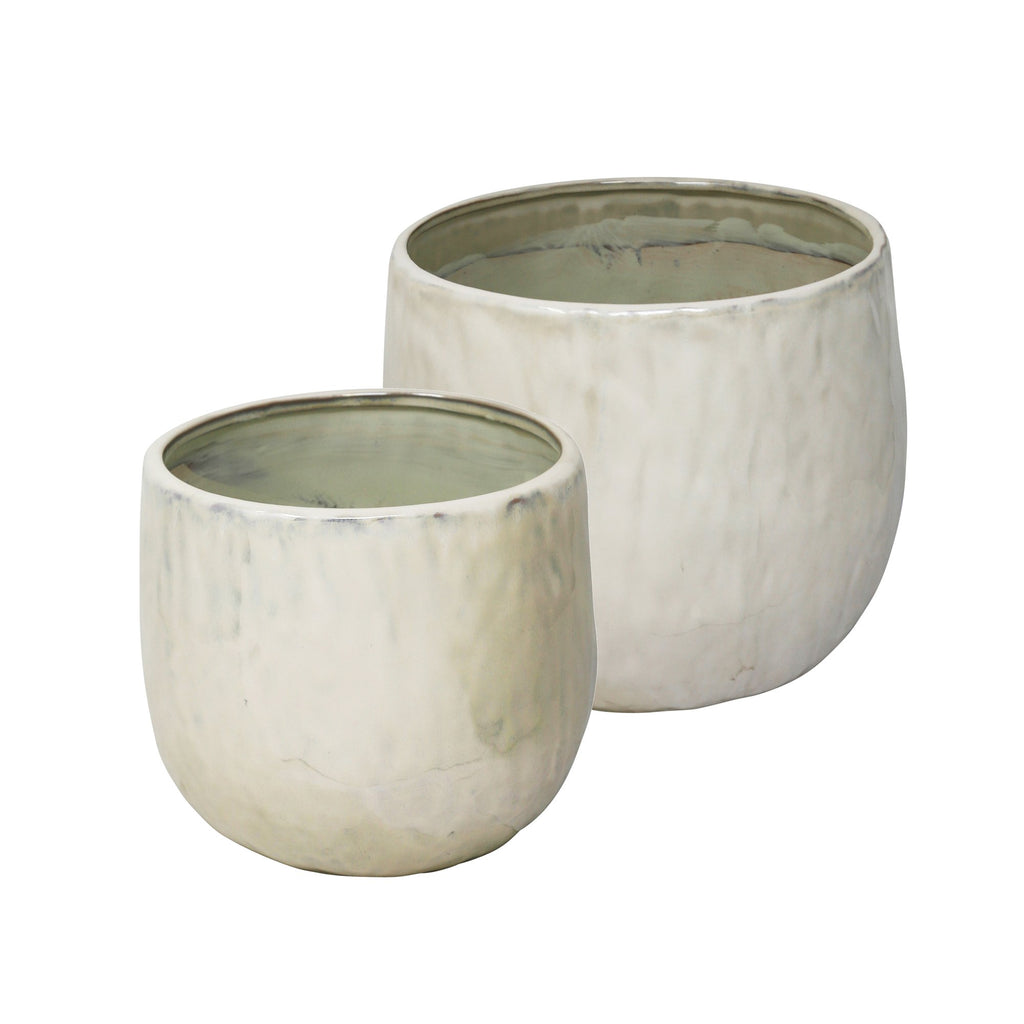 S/2 Ceramic Planters 8"/6"D, Pearl