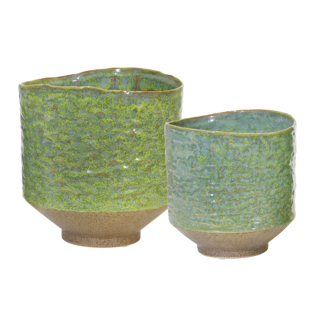S/2 Ceramic Planters 8"/6.5" ,  Sage Green