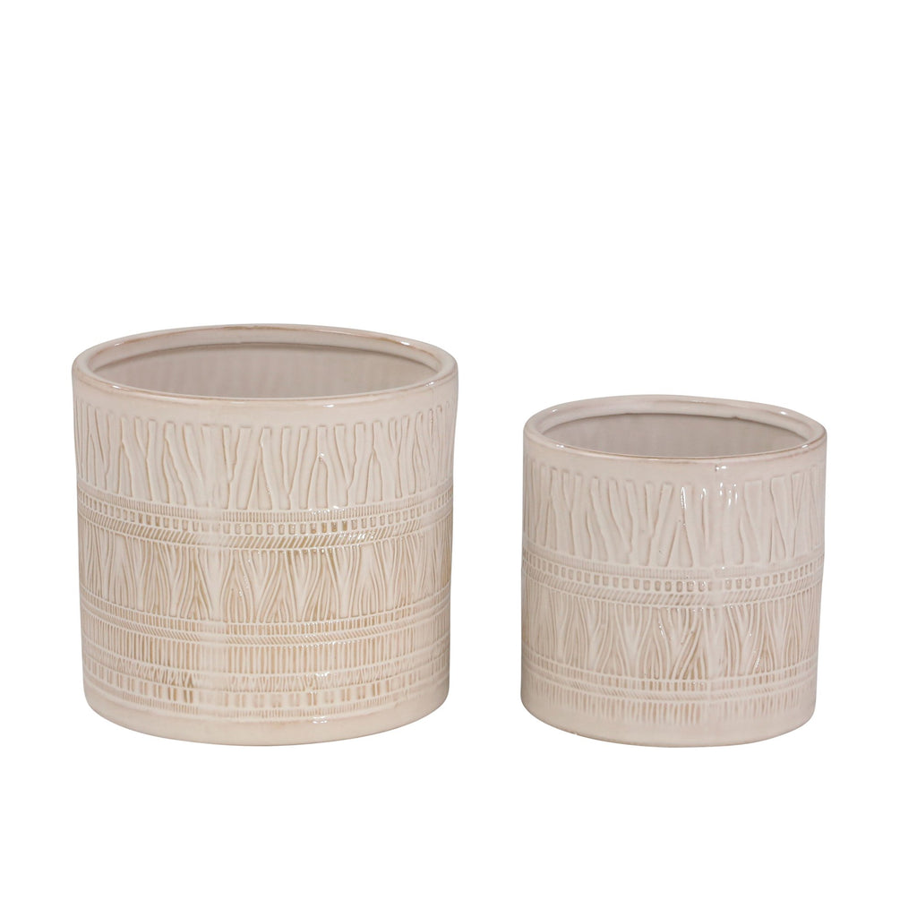 S/2 Ceramic 6"/5" Planters, White
