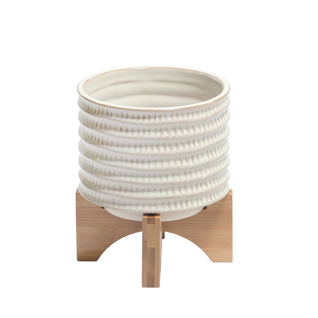 Ceramic  7" Flower Pot W/ Wooden Stand