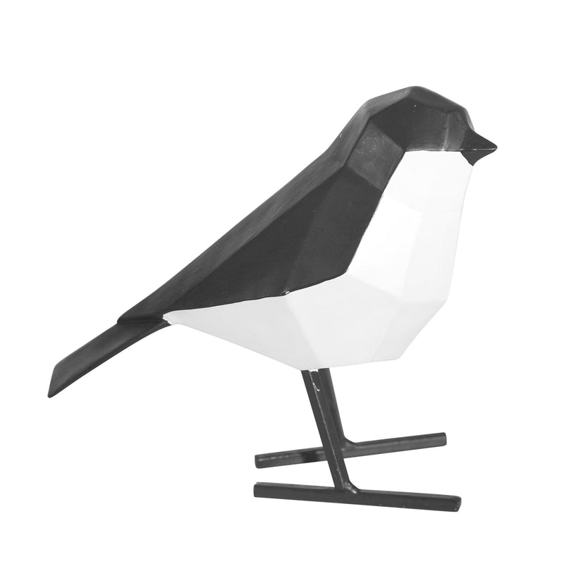Resin 6.25" Bird W/ Metal Feet, Black & White