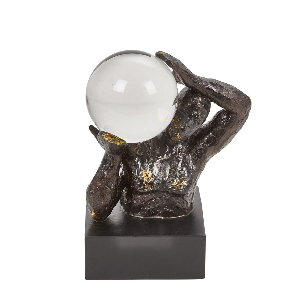 Polyresin Statue W/ Crystal Ball 11", Black