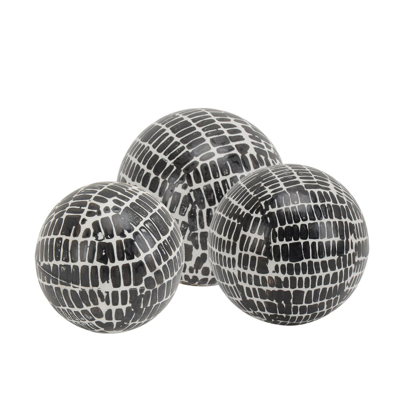 S/3 Ceramic Orbs,5/4/3" Blackcobblestone