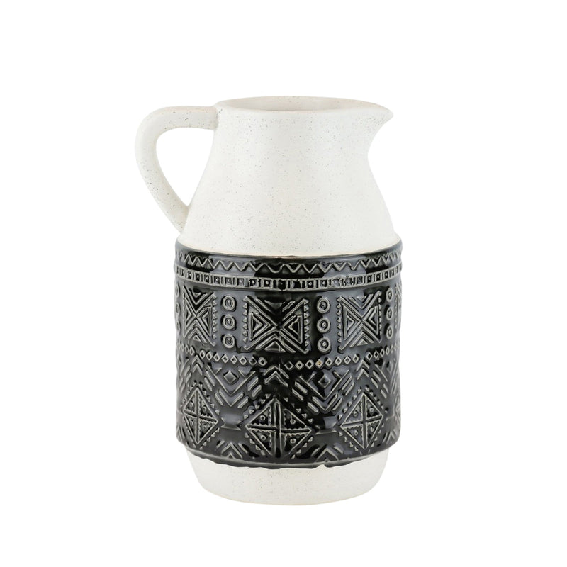 Ceramic Pitcher W/ Geometric Pattern, 9.75", Green