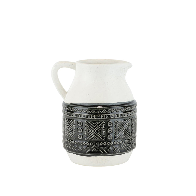 Ceramic Pitcher W Geometric Pattern, 7.5", Green